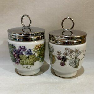 Set of 2 VTG Royal Worcester Double Egg Coddler Grapes and Berries Pattern